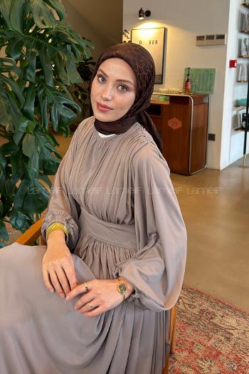 Lamelif Bloom Desen Ayrobin Floş Jakar Eşarp Acı Kahve