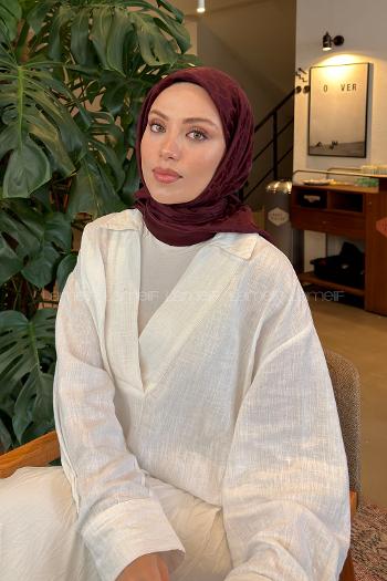Lamelif Bloom Desen Ayrobin Floş Jakar Eşarp Koyu Bordo