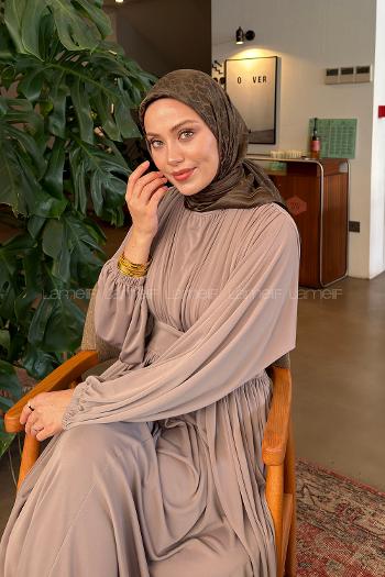 Lamelif Bloom Desen Ayrobin Floş Jakar Eşarp Koyu Yeşil