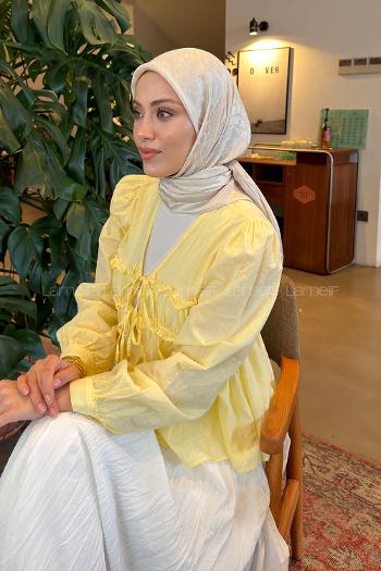 Lamelif Bloom Desen Ayrobin Floş Jakar Eşarp Taş