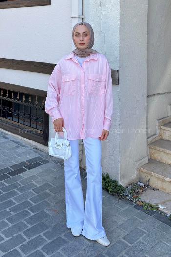 Pink Shirt Collar Long Arm Viscose Fabric Shirt