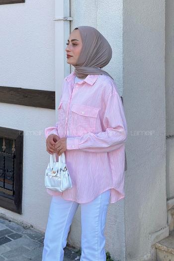 Pink Shirt Collar Long Arm Viscose Fabric Shirt
