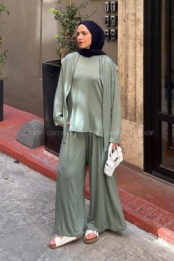 Plum Green Crew Neck Long Arm Regular Trousers Suit