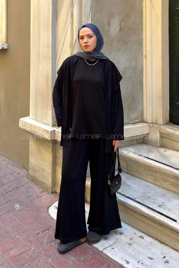 Black Crew Neck Long Arm Regular Trousers Suit