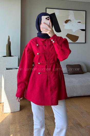 Red Shirt Collar Polyester Unprinted Tunic