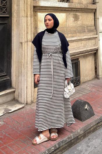 Navy Blue Crew Neck Modal Unprinted Dresess