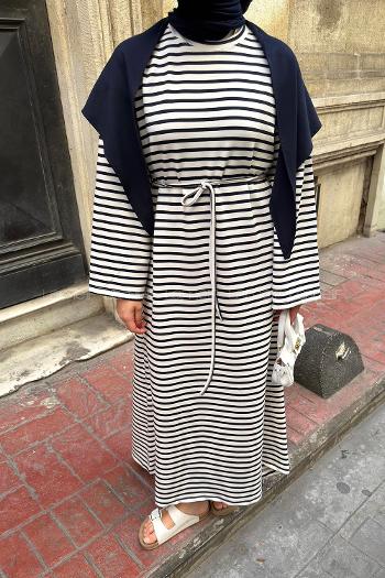 Navy Blue Crew Neck Modal Unprinted Dresess