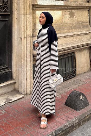 Navy Blue Crew Neck Modal Unprinted Dresess