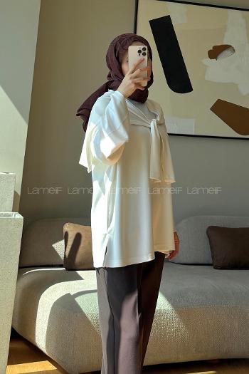 Lamelif Omuz Şal Bağlamalı Tunik Ekru