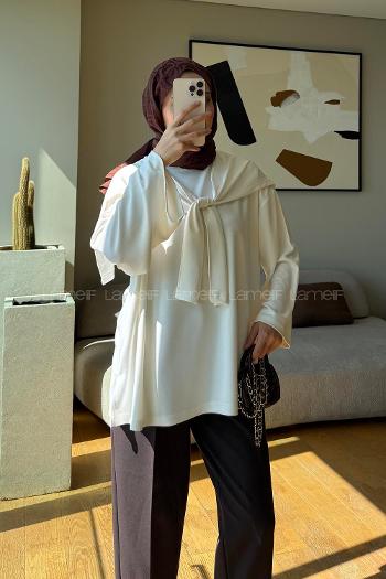Lamelif Omuz Şal Bağlamalı Tunik Ekru