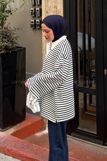 Lamelif Polo Yaka Düğmeli Tunik Lacivert