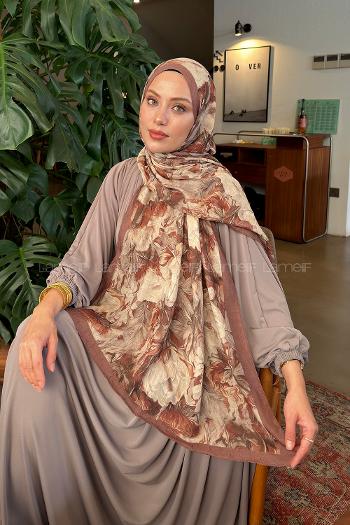 Lamelif Vintage Flower Desen Bambu Şal Sütlü Kahve