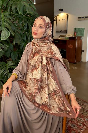 Lamelif Vintage Flower Desen Bambu Şal Sütlü Kahve