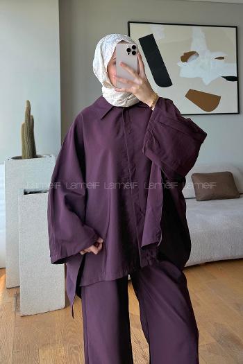 Plum Shirt Collar Long Arm Without Accessories Regular Trousers Suit