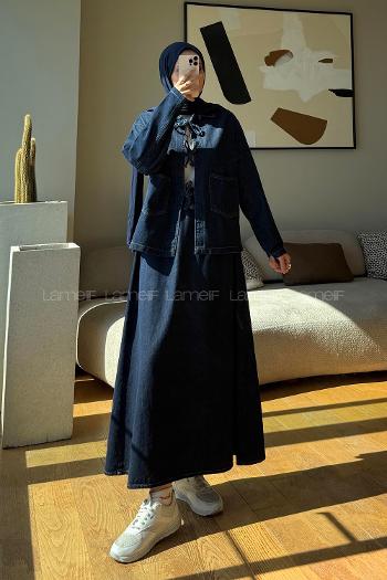 Navy Blue Shirt Collar Long Arm Without Accessories Pleated Suit