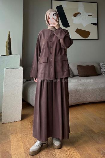 Bitter Brown Shirt Collar Long Arm Buttoned Regular Trousers Suit