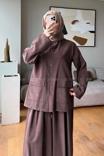 Bitter Brown Shirt Collar Long Arm Buttoned Regular Trousers Suit