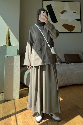 Khaki Shirt Collar Long Arm Buttoned Regular Trousers Suit