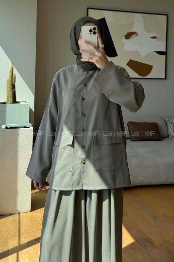 Khaki Shirt Collar Long Arm Buttoned Regular Trousers Suit
