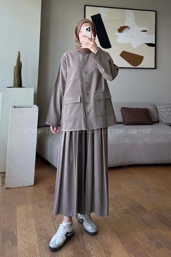 Mink Shirt Collar Long Arm Buttoned Regular Trousers Suit