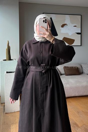 Brown Long Arm Belted Trench Coat