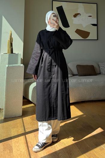 Black Long Arm Belted Trench Coat