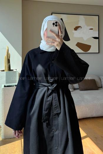 Black Long Arm Belted Trench Coat