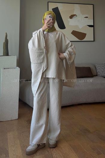 Beige Shirt Collar Long Arm Without Accessories Regular Trousers Suit