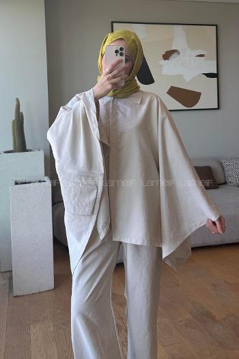 Beige Shirt Collar Long Arm Without Accessories Regular Trousers Suit
