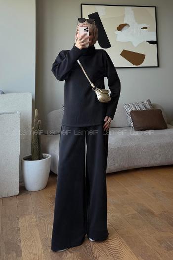 Black Neckband Long Arm Regular Trousers Suit