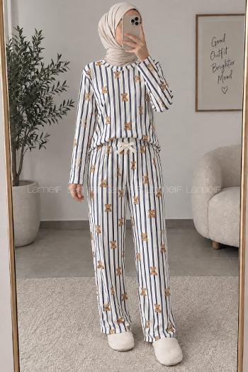 Lamelif Ayıcık Desenli Kaşkorse Pijama Takımı