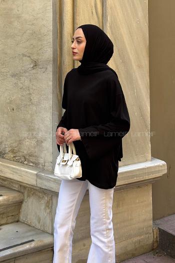 Lamelif Bisiklet Yaka Basic Bluz Siyah