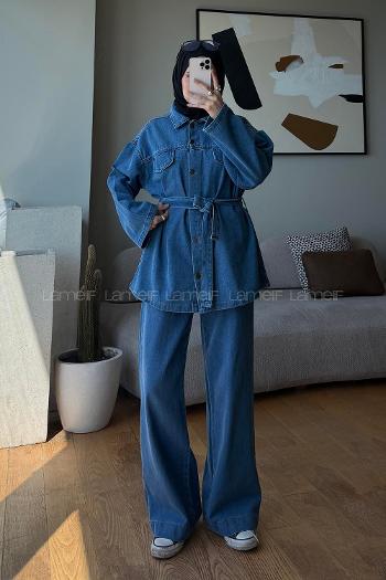Blue Shirt Collar Long Arm Buttoned Regular Trousers Suit
