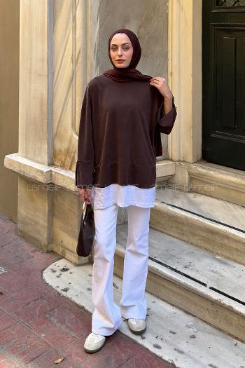 Brown Crew Neck Unprinted Tunic