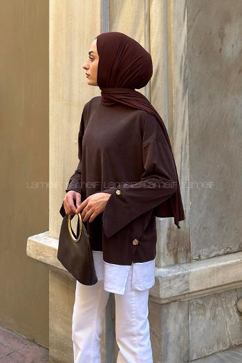 Brown Crew Neck Unprinted Tunic