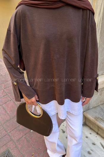 Brown Crew Neck Unprinted Tunic