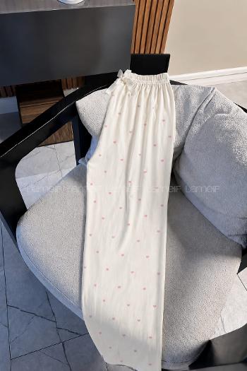 Lamelif Milan Kumaş Pembe Kalp Detaylı Pijama Altı
