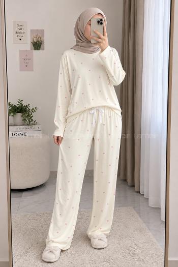 Lamelif Pembe Kalp Detaylı Pijama Takımı