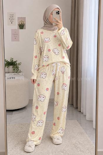 Lamelif Şeftali Ayıcık Detaylı Pijama Takımı