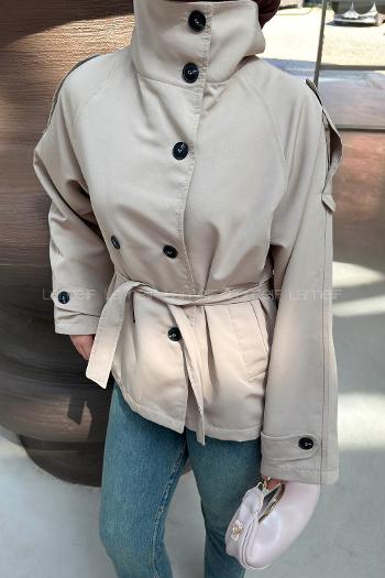 Stone Long Arm Buttoned Trench Coat