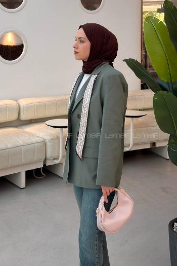 Khaki Jacket Collar Long Arm Linen Jacket