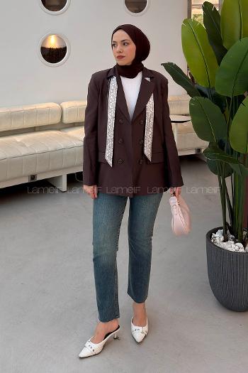 Brown Jacket Collar Long Arm Linen Jacket