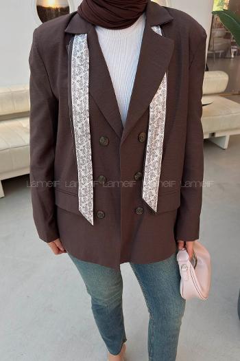 Brown Jacket Collar Long Arm Linen Jacket