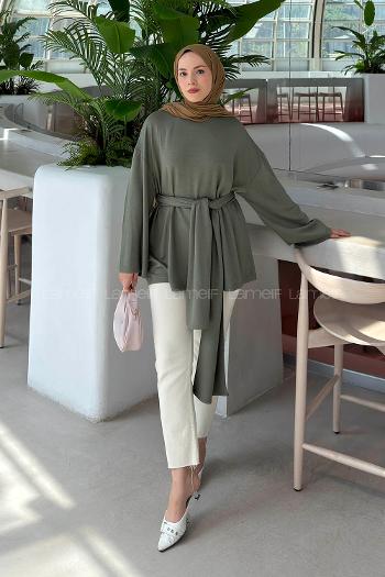 Lamelif Kemer Bağlamalı Tunik Haki
