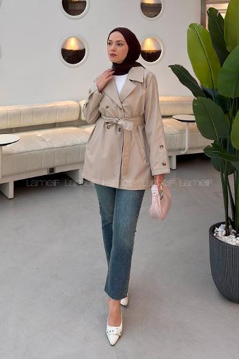 Stone Long Arm Buttoned Trench Coat