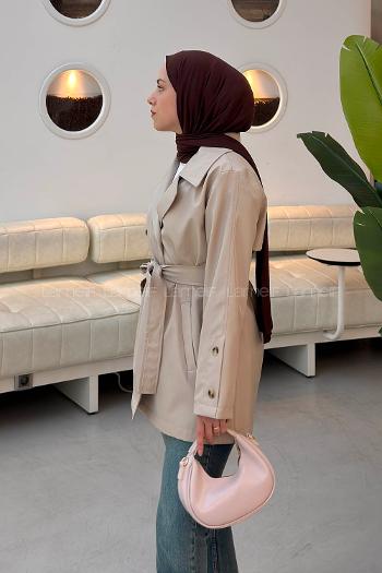 Stone Long Arm Buttoned Trench Coat