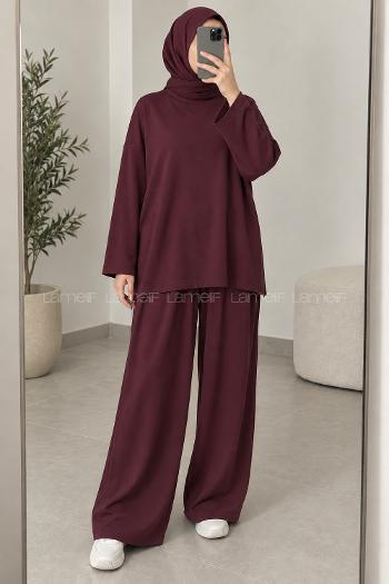 Claret Red Crew Neck Long Arm Without Accessories Regular Trousers Suit