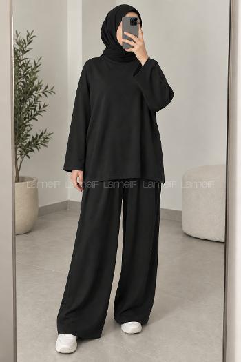 Black Crew Neck Long Arm Without Accessories Regular Trousers Suit