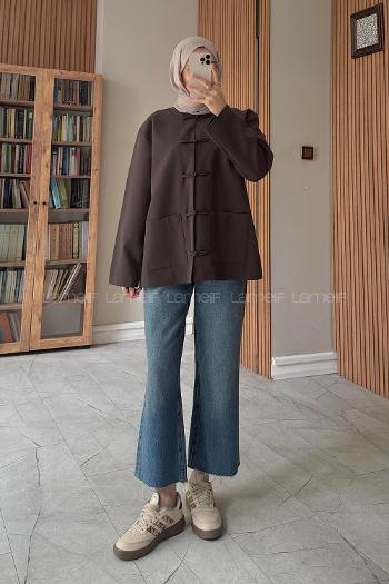 Dark Brown Neckband Long Arm Jacket
