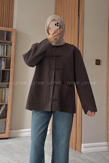 Dark Brown Neckband Long Arm Jacket